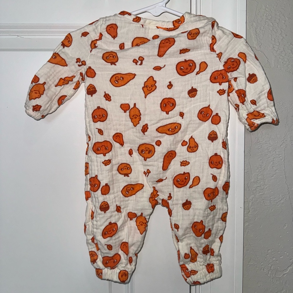Limited Edition Orange Pumpkin Gourd Button Up Romper Baby 0-3 Long Sleeve Fall - Picture 8 of 8